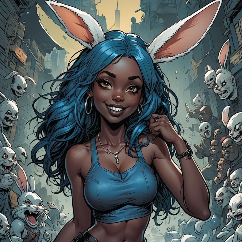 Goth Girl with Bunny Features in Comic Art