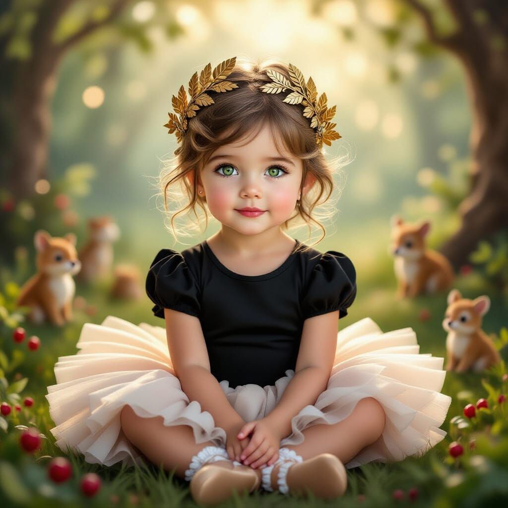 Girl with Laurel Wreath in Enchanted Forest