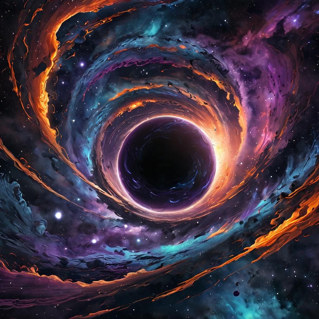 Swirling Cosmic Black Hole in Vibrant Hues