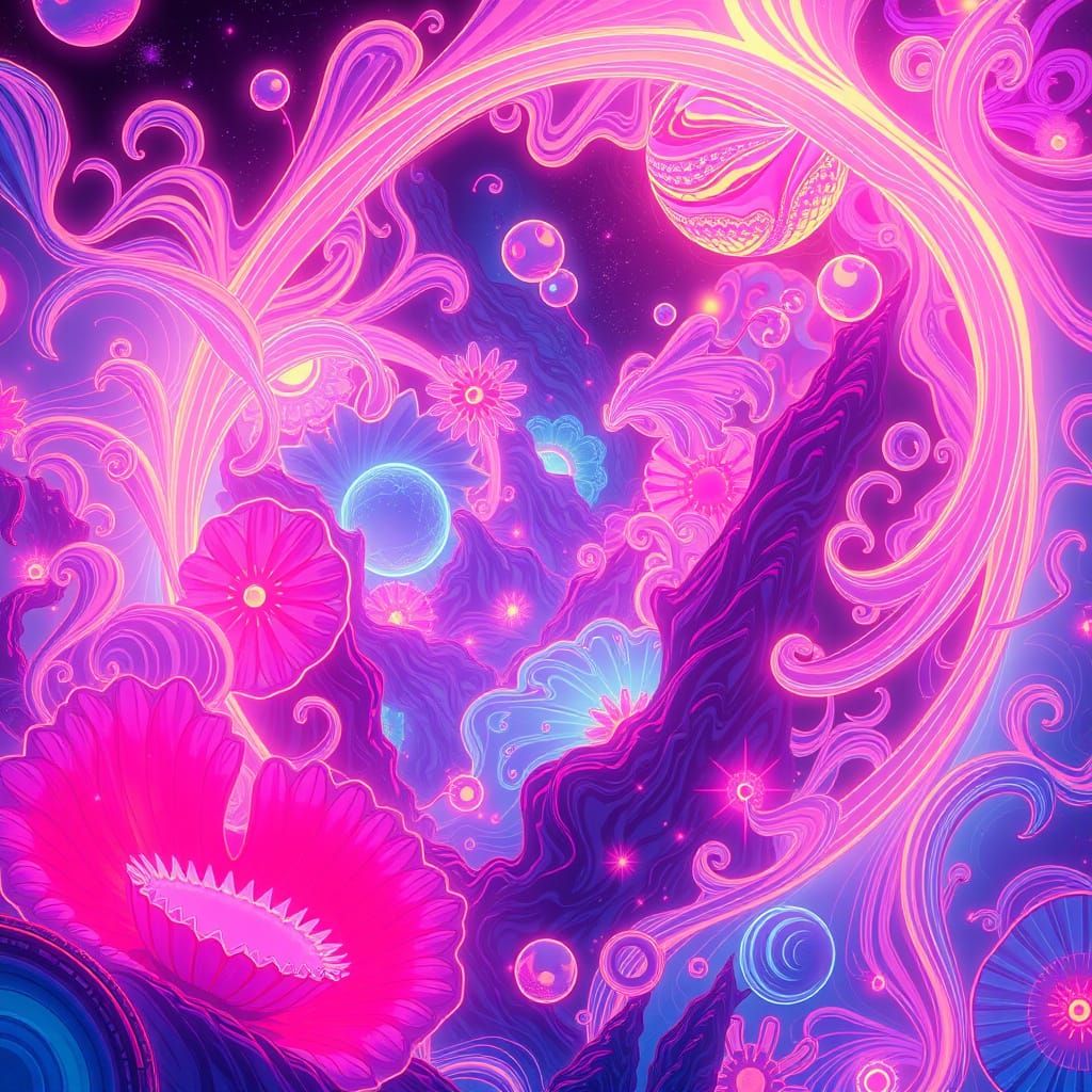 Glowing Floromers with Swirling Patterns in Neon Art