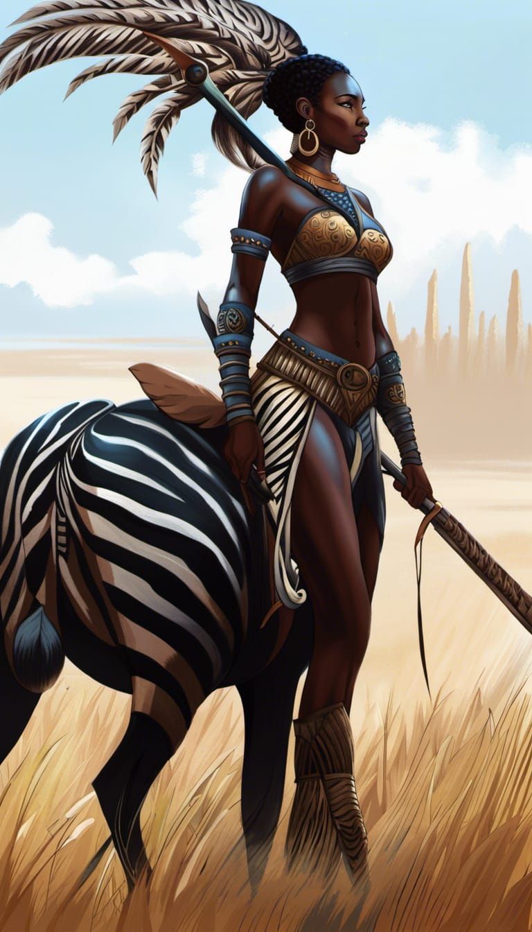 Zebra Centaur Huntress on African Savanna