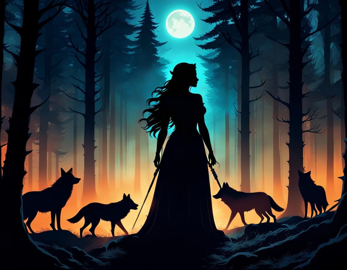 Mysterious Pagan Woman in Dark Forest