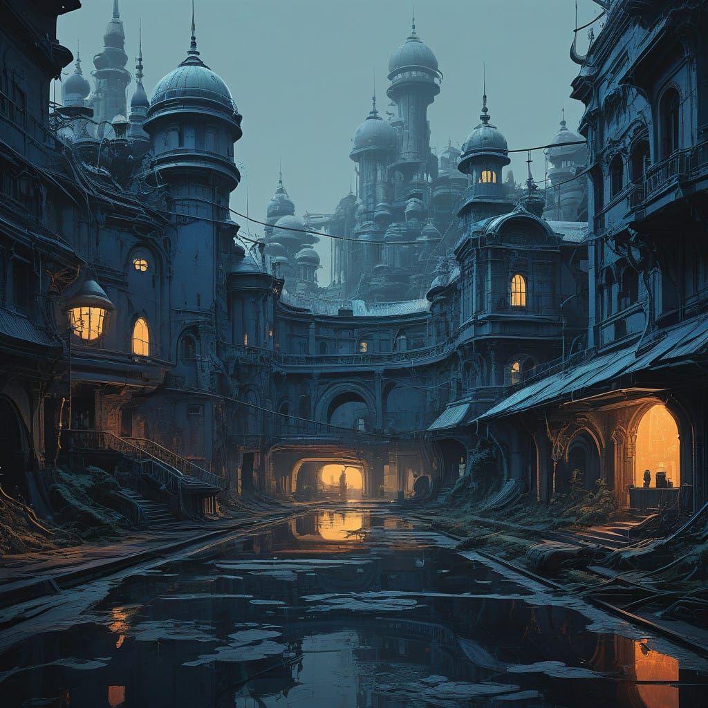 Dreamlike Fantasy Realm in Cyberpunk Style