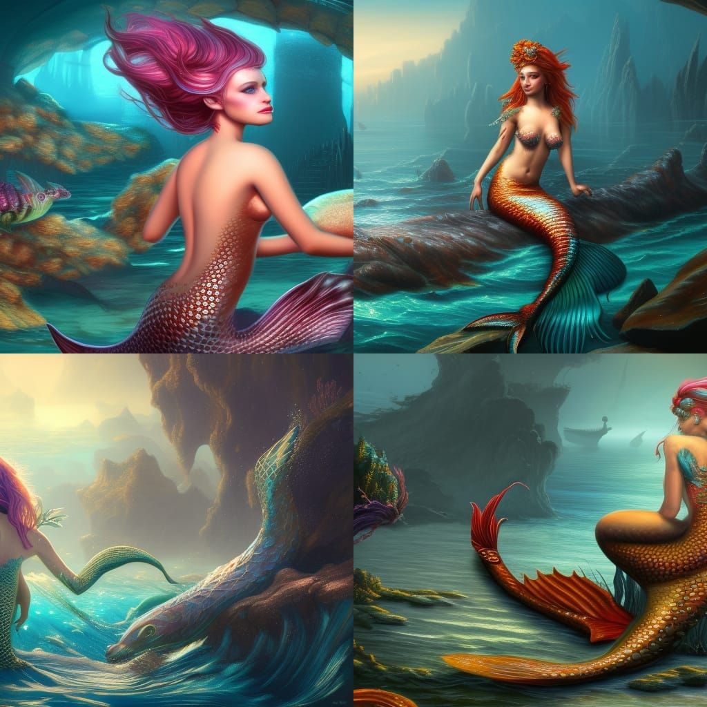 Mermaid Siren in Detailed Matte Painting Style
