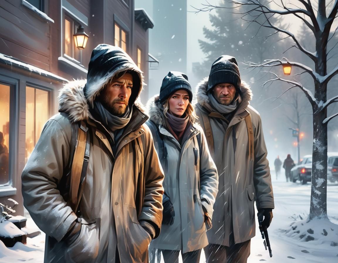 Survivors in a Blizzard, Cinematic Film Still