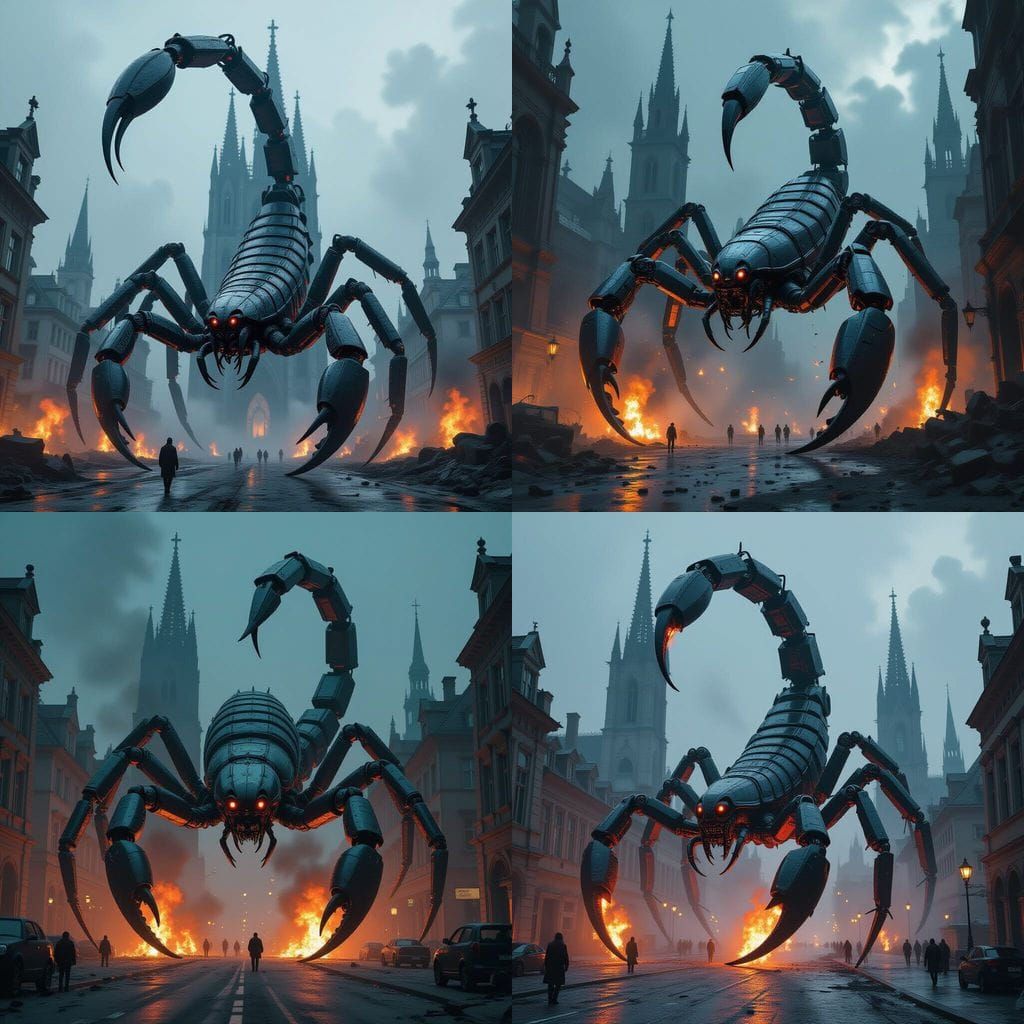 Giant Biomechanical Scorpion Automaton in Gothic City