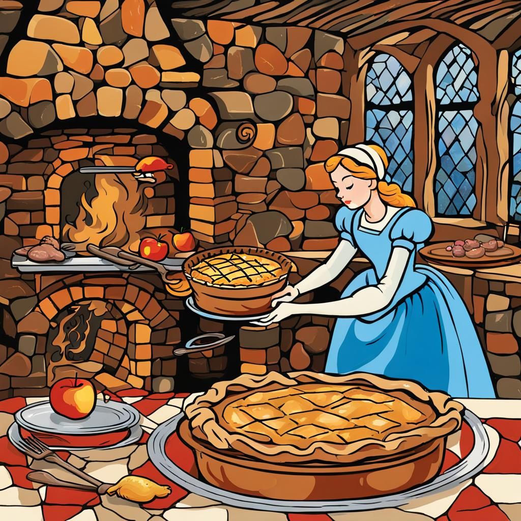 Cinderella Bakes Apple Pie in Abstract Art Style