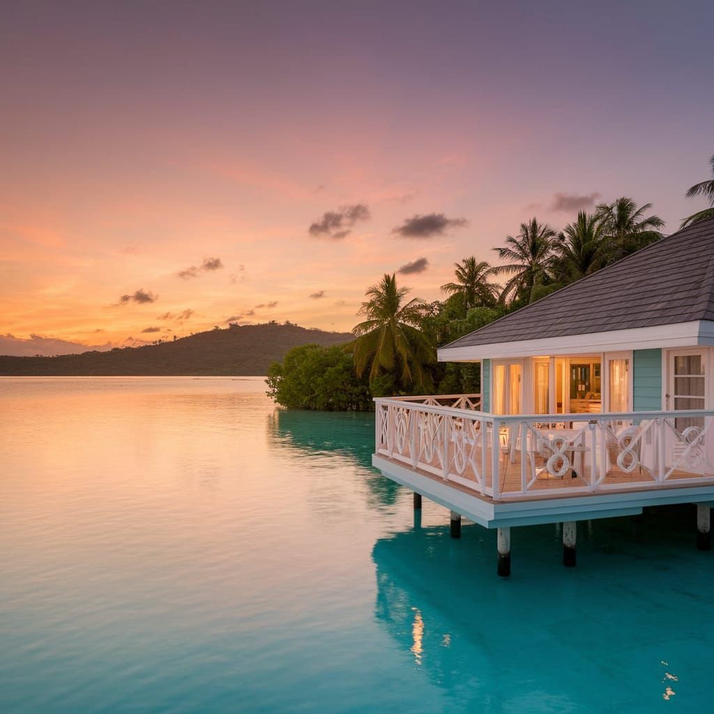 Tropical Sunset Oasis in Hawaii's Crystal Lagoon
