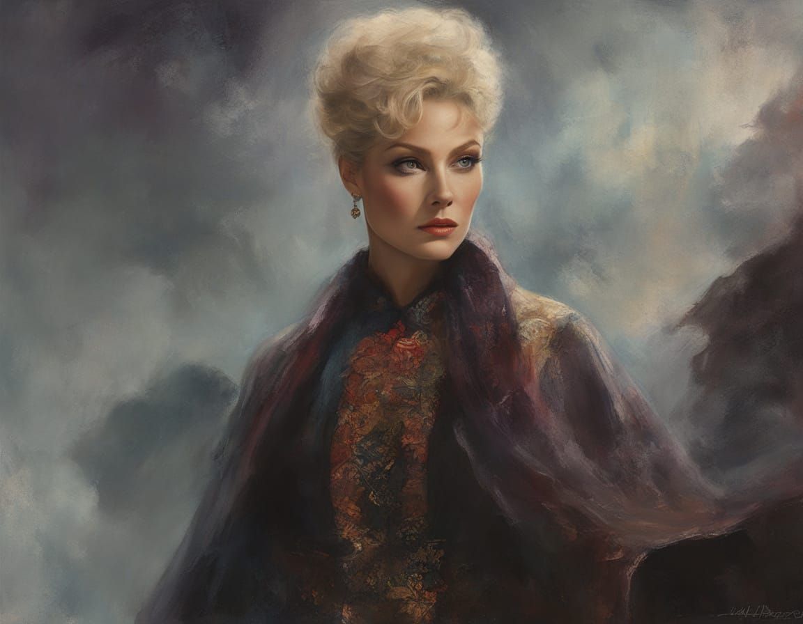 Kim Novak Portrait in Impasto Chalk Art Style