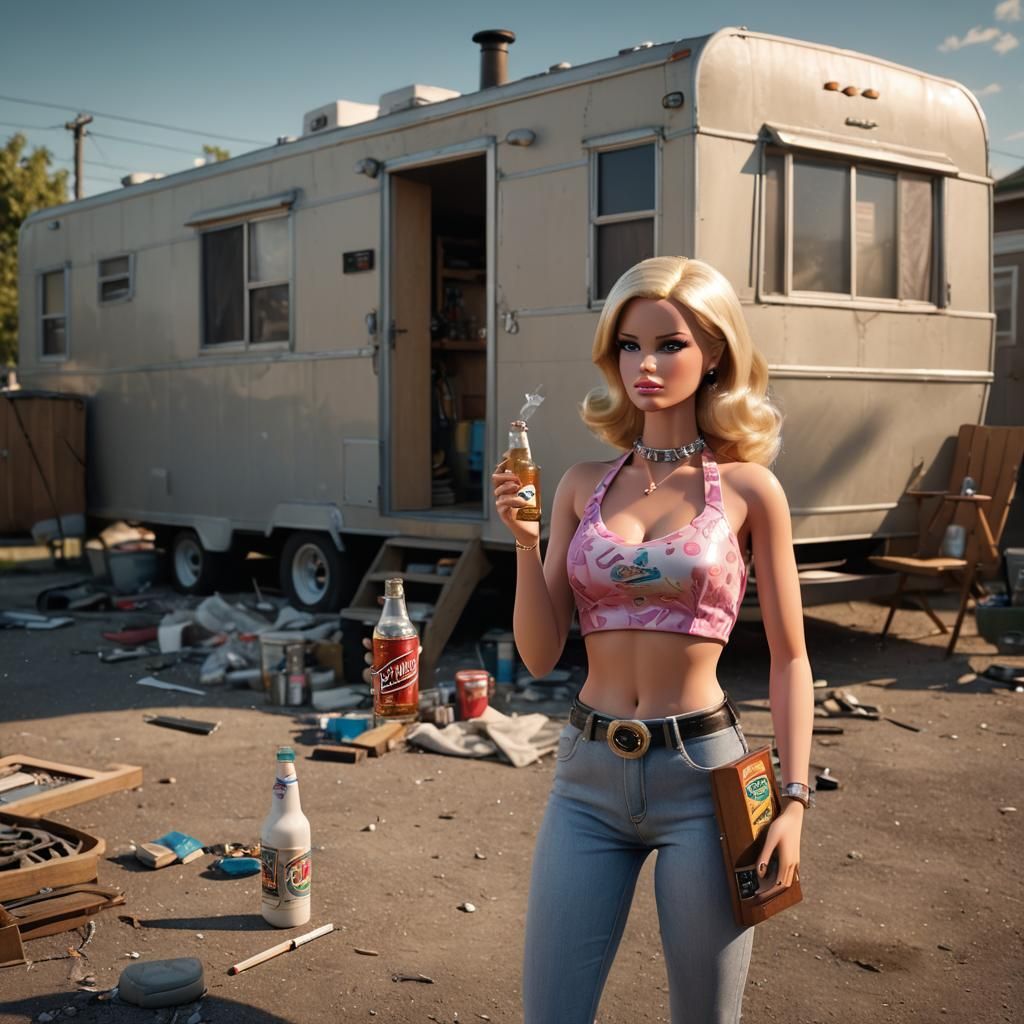 Trailer Park Barbie Doll in Detailed 3D Rendering
