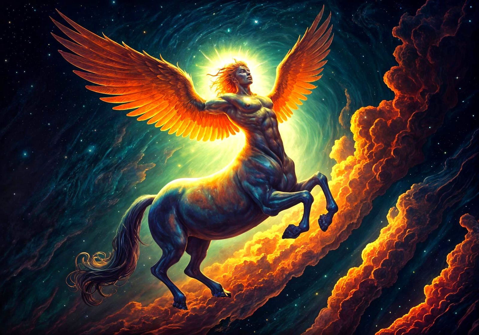 Psychedelic Flying Centaur in Sci-Fi Sky