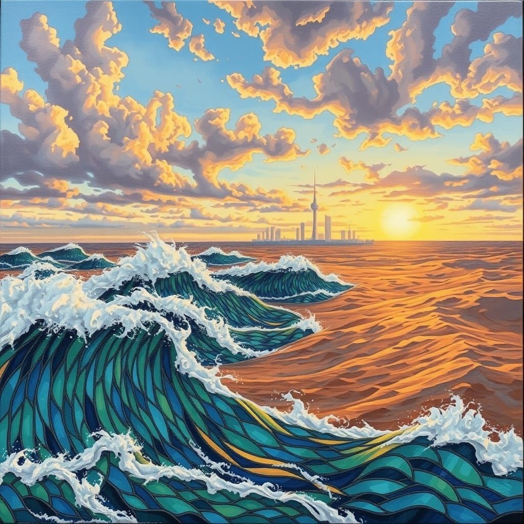 Stained Glass Ocean in Art Deco Surrealism