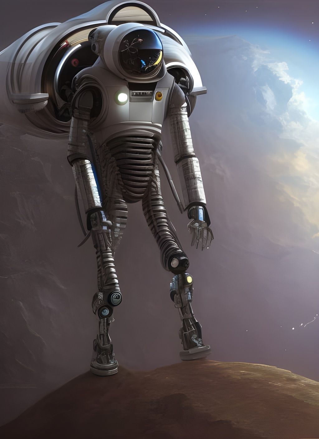 Spacesuit Repairing Droid Robots in Sci-Fi Spaceship