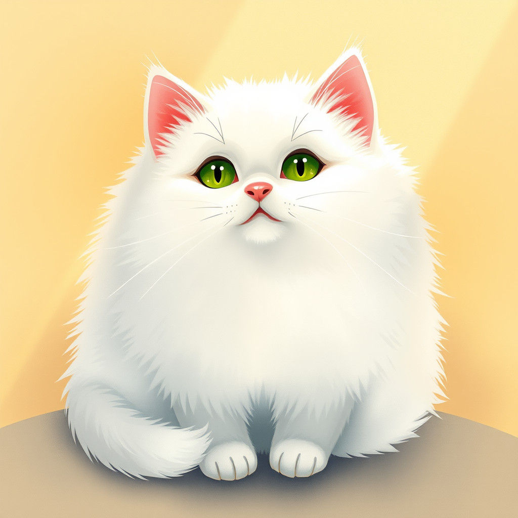 Adorable Fluffy Cat in Kawaii Watercolor Style