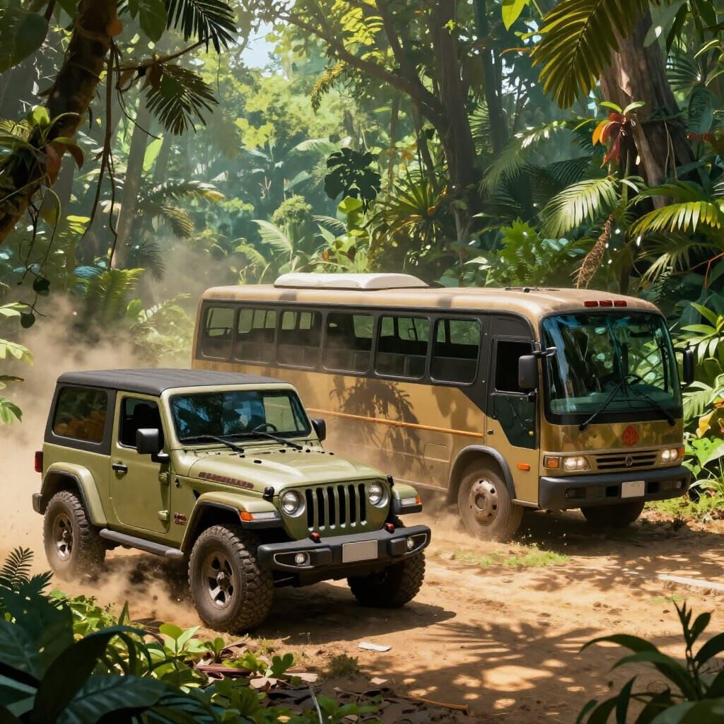 Jurassic Park III Vehicles in Dense Jungle