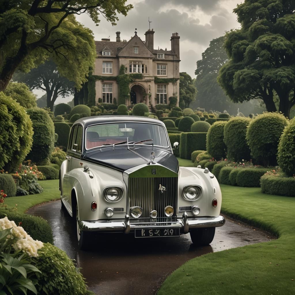 1955 Rolls Royce in English Garden: Matte Painting