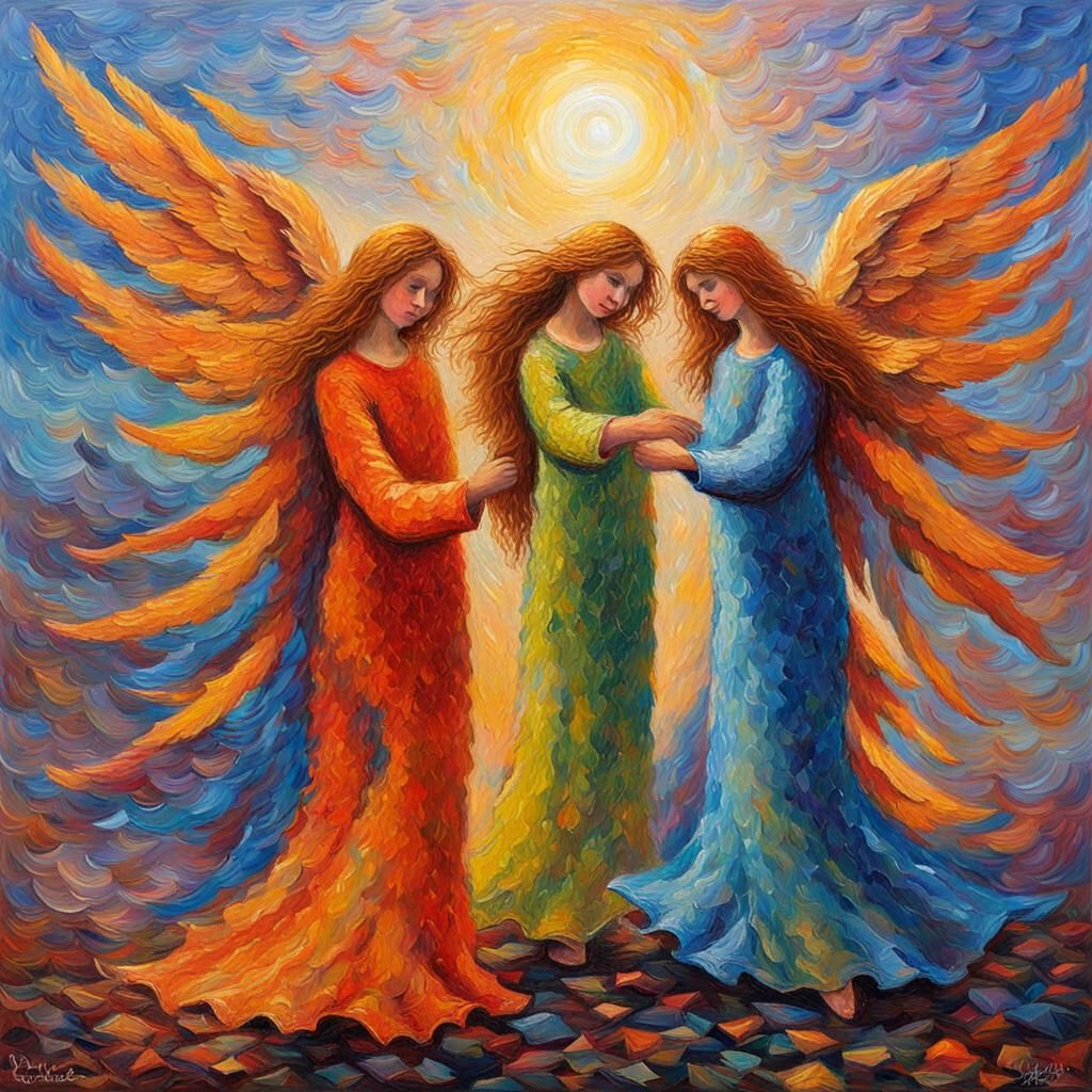 Solar Angels in Neo-Impressionist Oil Painting