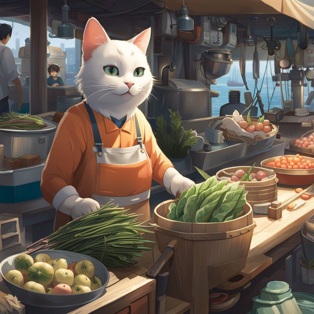 Anime Cat Fishmonger in Port