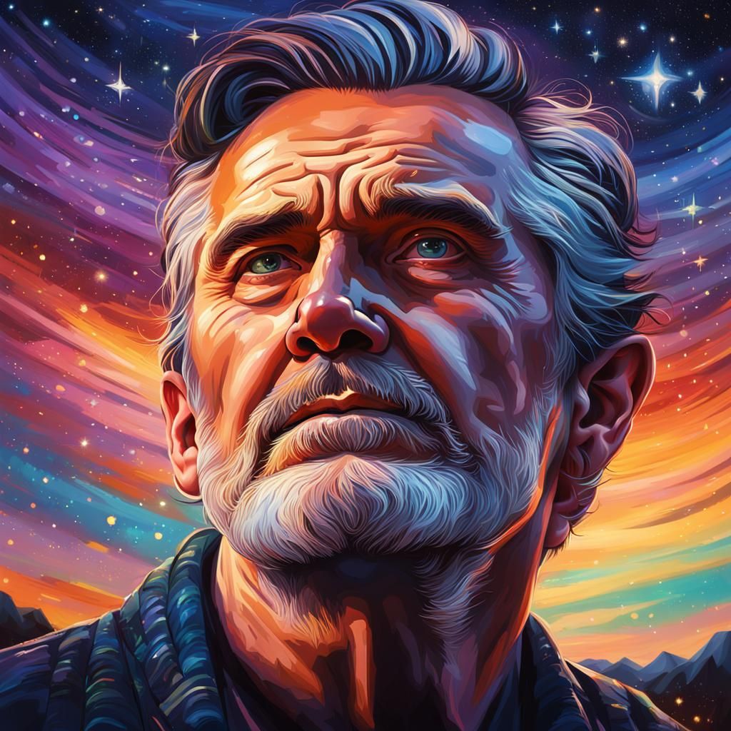 Contemplative Scottish Man Under Starry Sky: Hyperrealistic ...