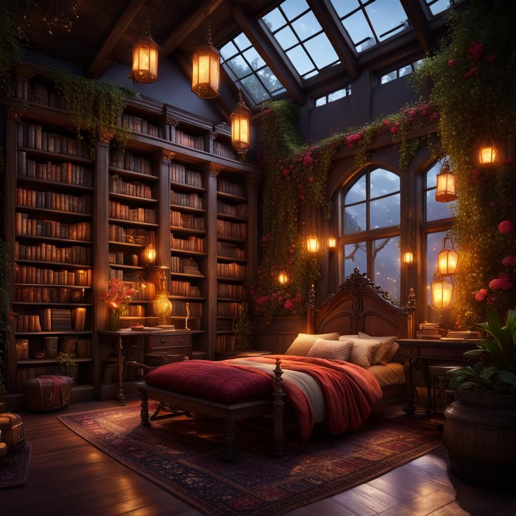 Fantasy Bedroom Book Nook in Warm Colors