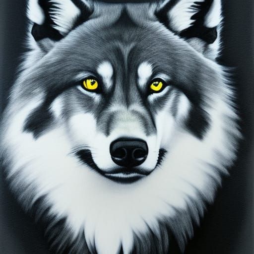 Noble White Wolf Charcoal Drawing