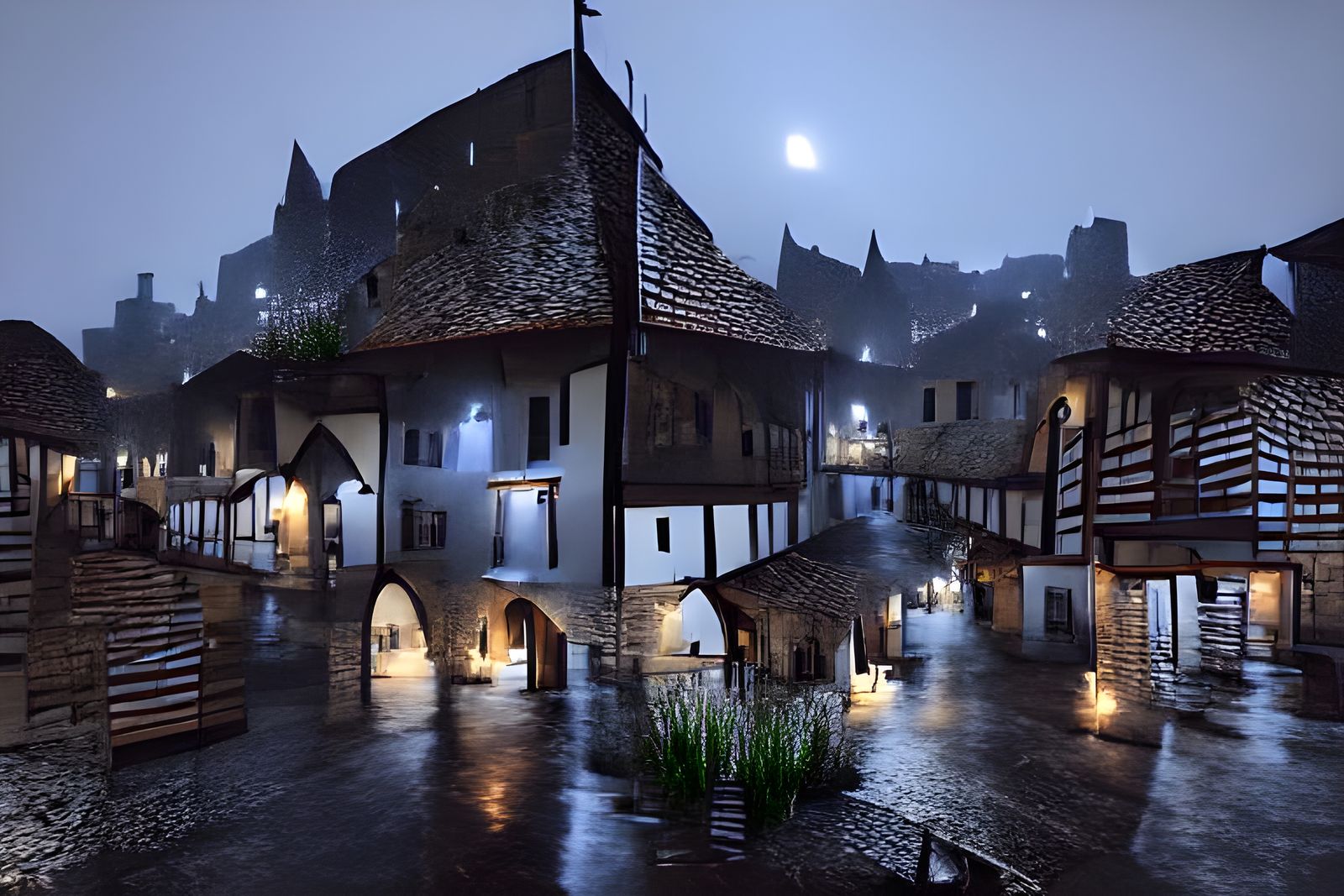 Rainy City Street at Night