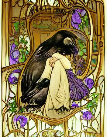 Art Nouveau Illustration of a Sorrowful Raven