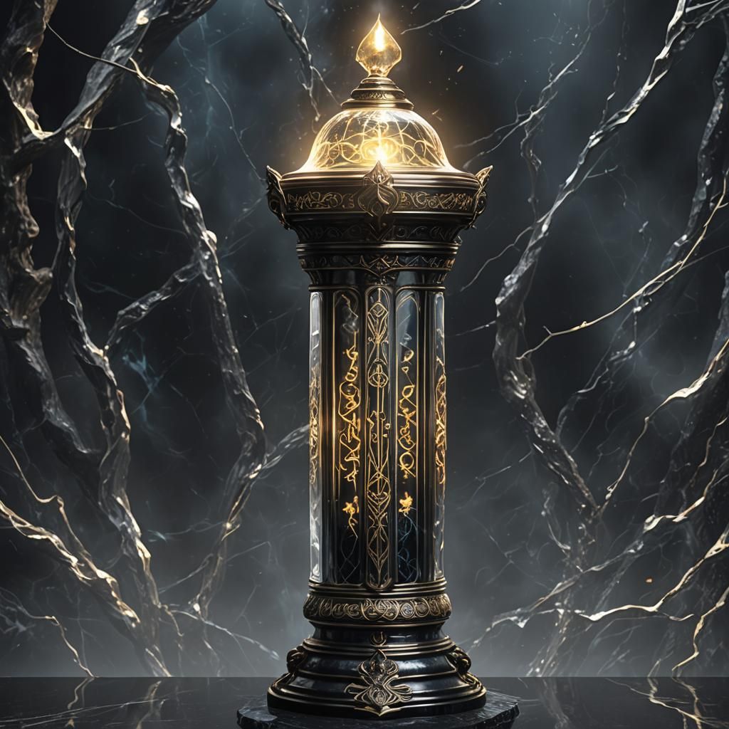 Magic Glowing Elven Lamp on Marble Pillar