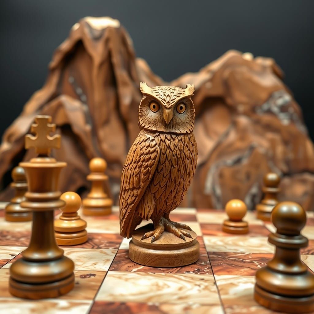 Surreal Chess Piece Carved into a Marble Landscape