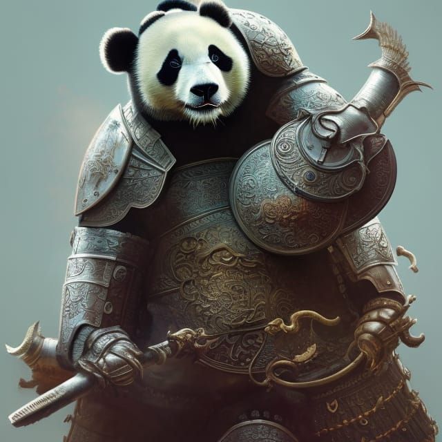 Panda Bear in Roman Armor: Detailed Digital Art