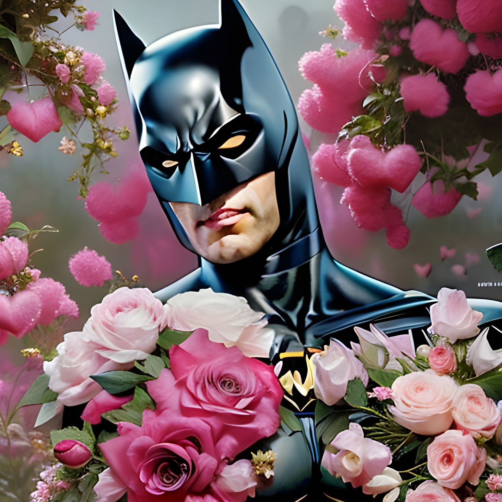 Batman Surrounded by Hearts in Rococo Style