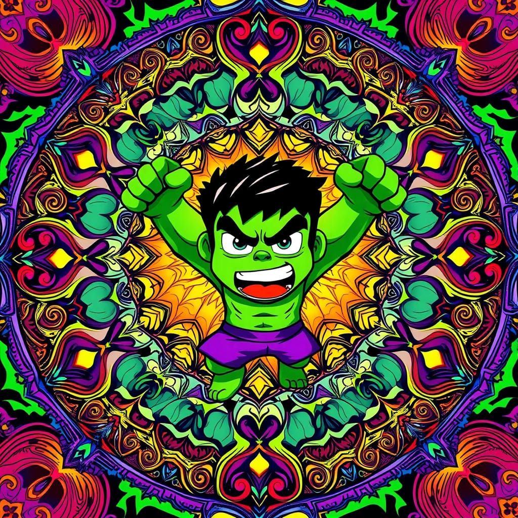Vibrant Cartoony Hulk Mandala for Kids