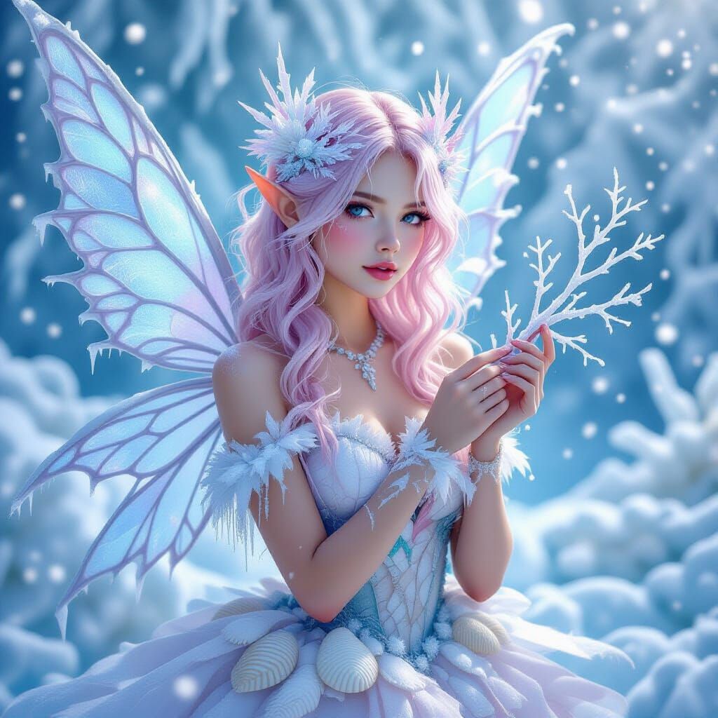 Icy Ocean Fairy with Coral Wings, Magical Realism