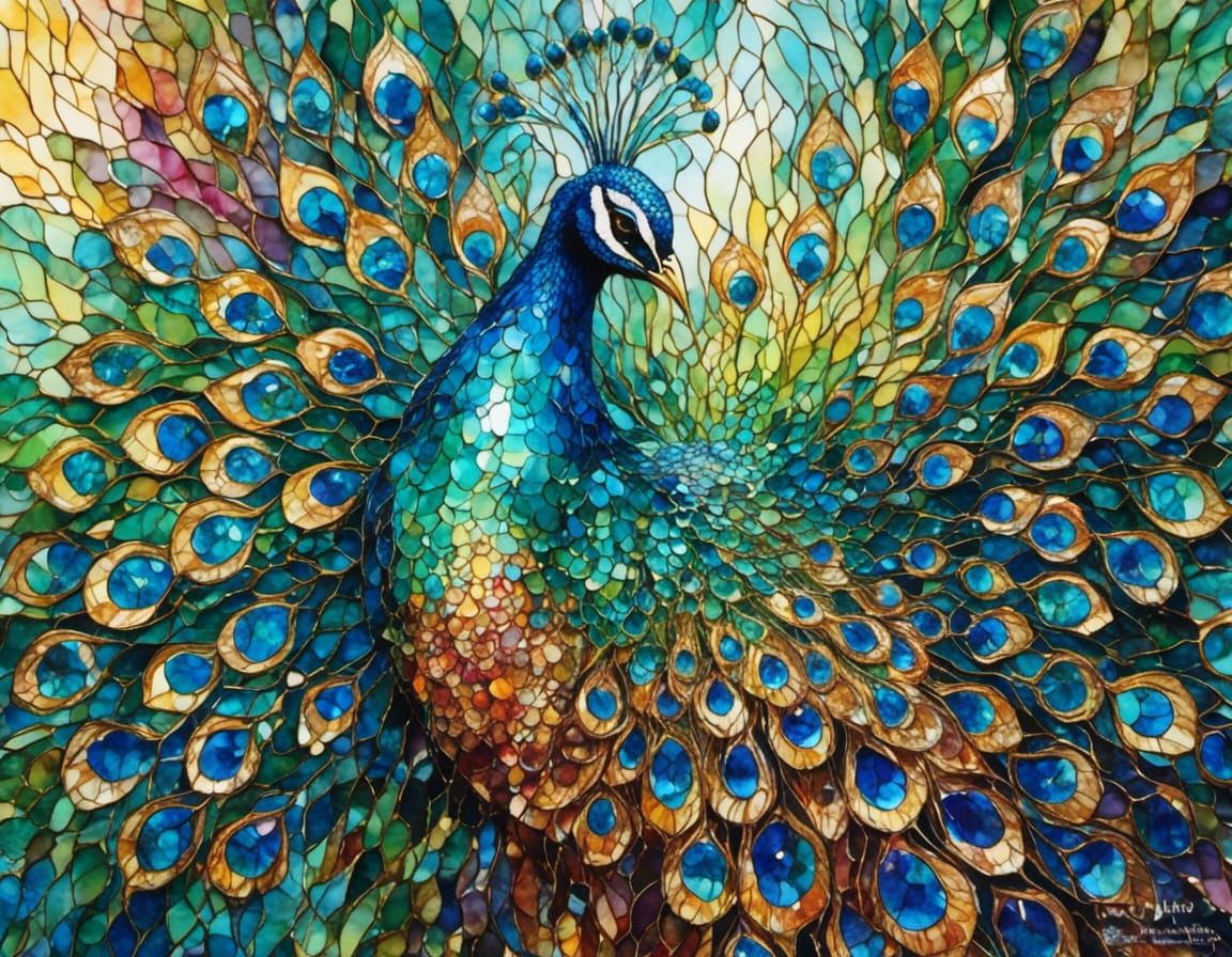 Stained Glass Peacock in Arabian Courtyard