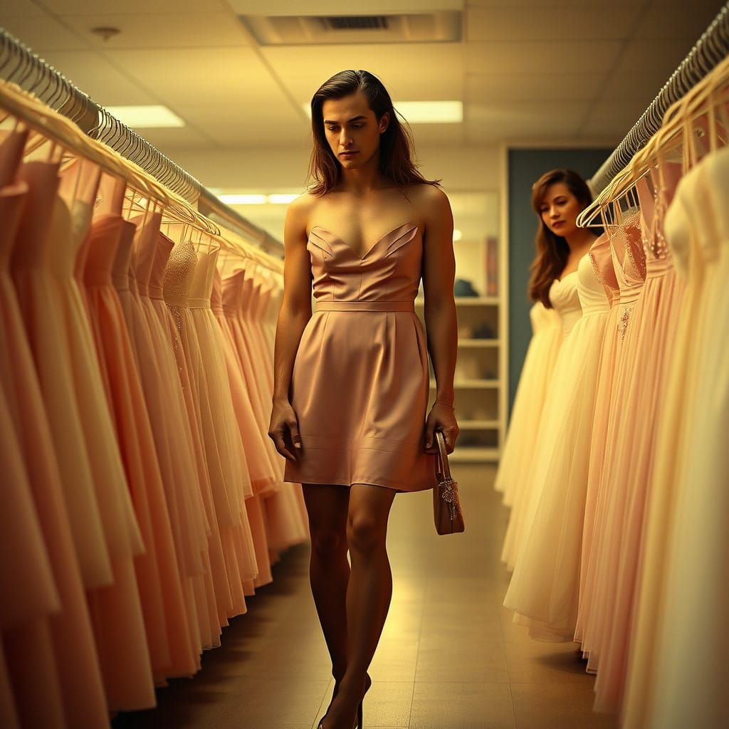 Chiseled Gentleman Embarrassed in Bridesmaid's Gown, Elegant...