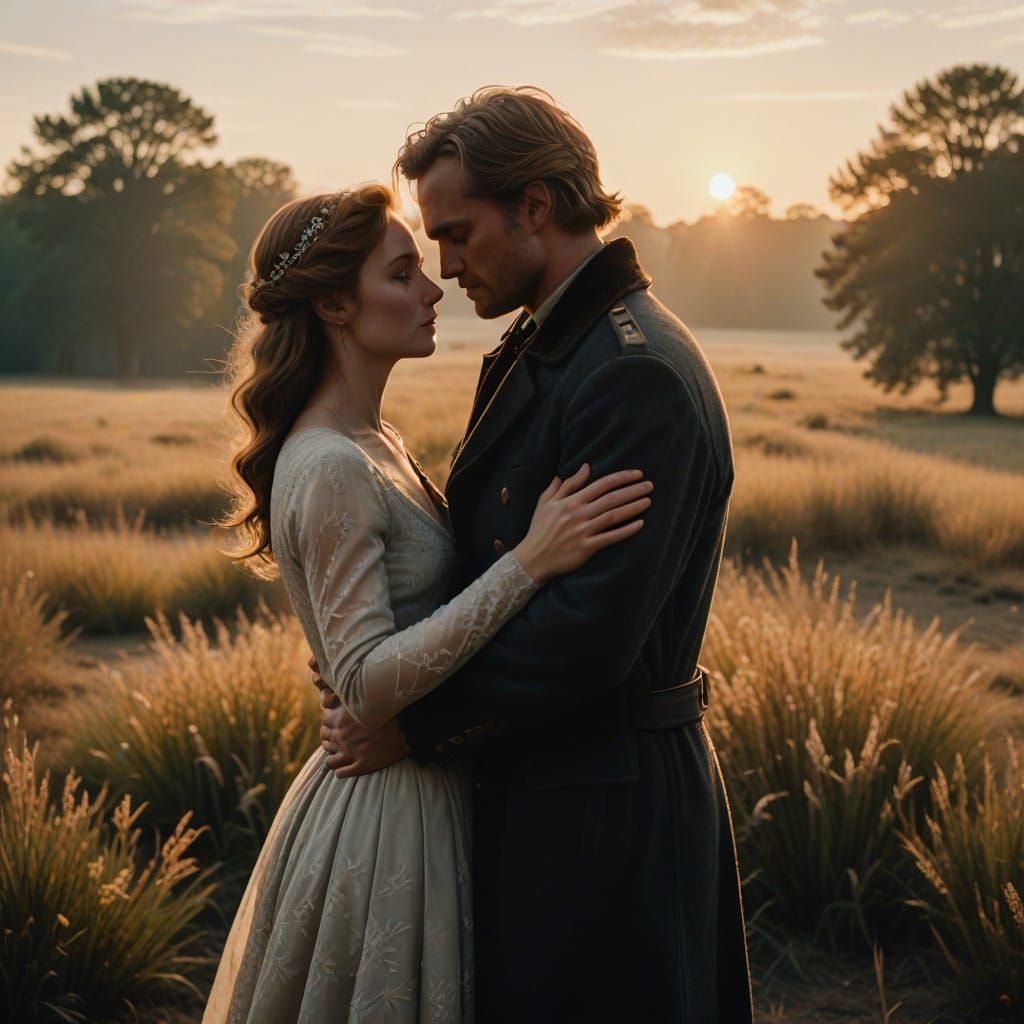 Ethereal Golden Hour Romance in Vintage Cinematic Style