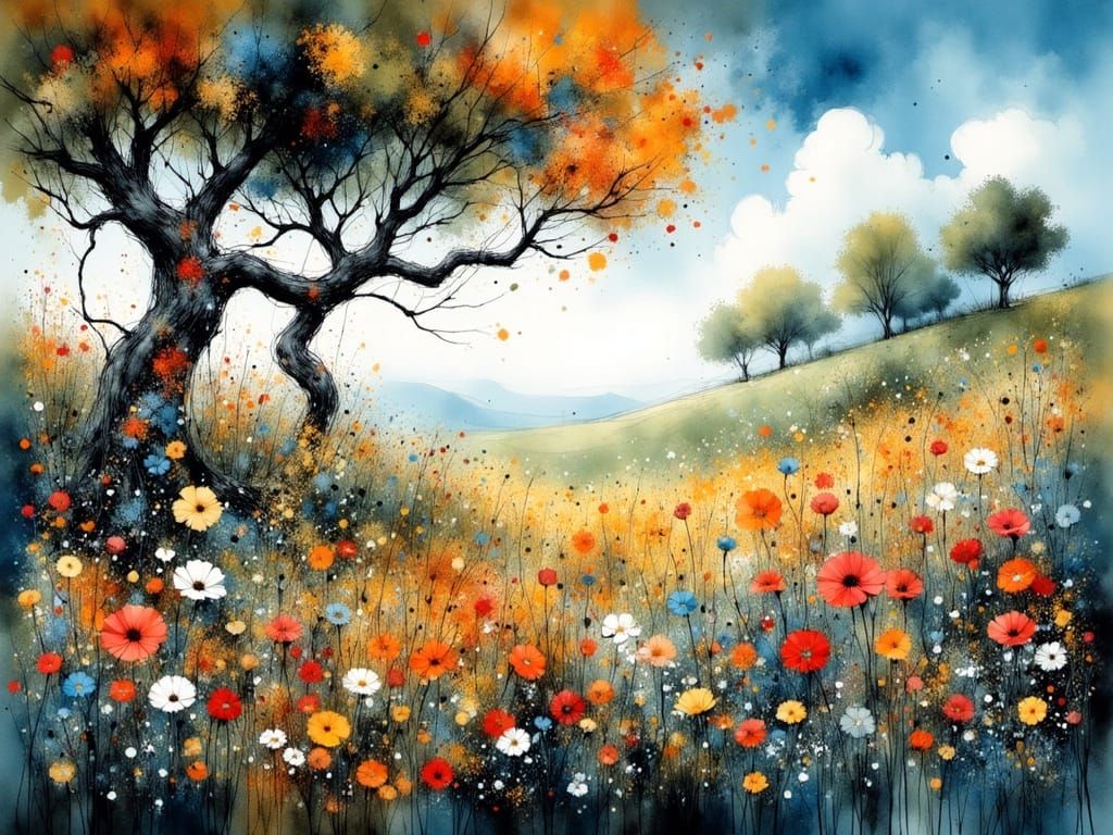 Whimsical Garden Scene in Vibrant, Expressive Style