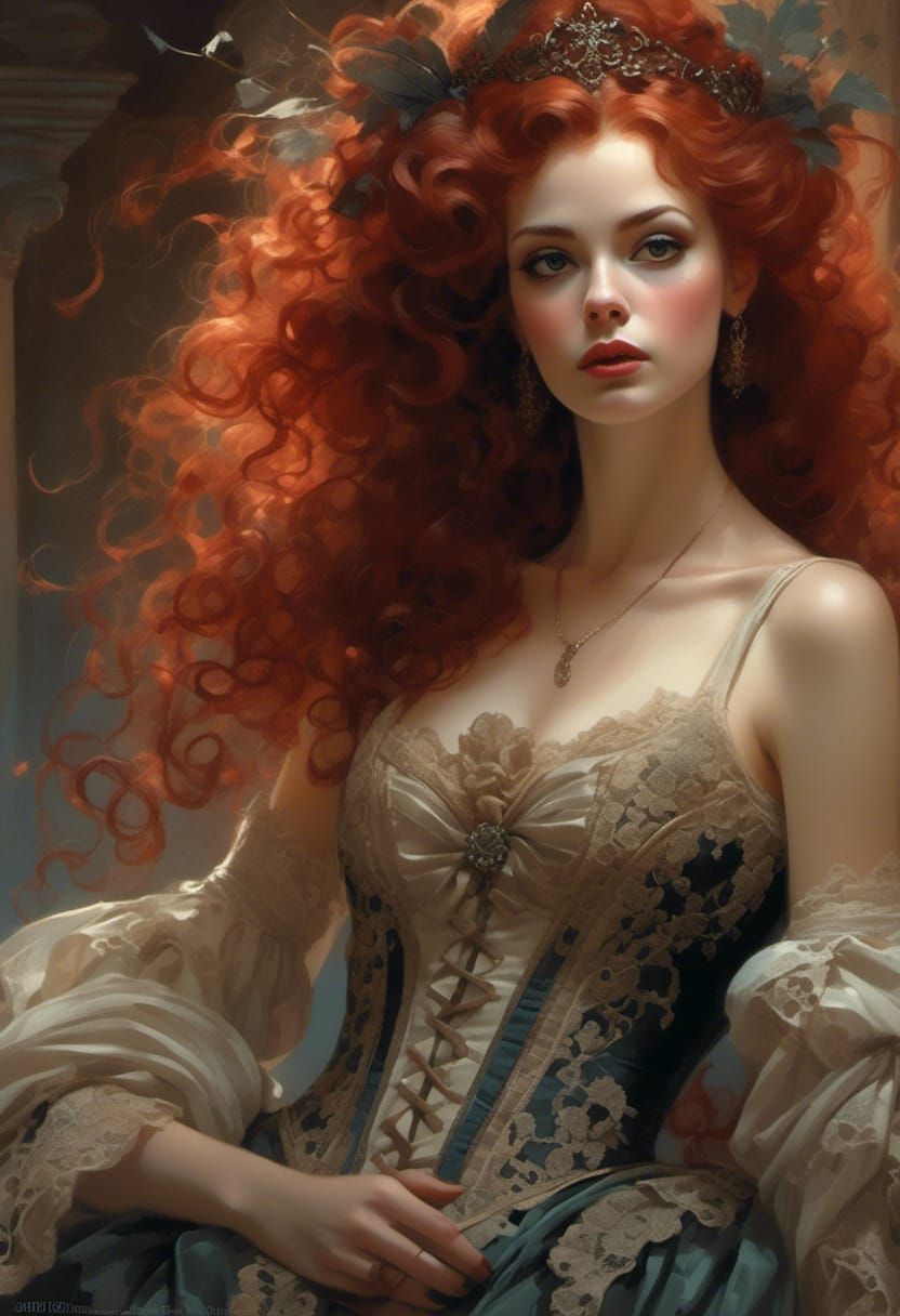 Rococo Lady in Velvet and Lace Portrait