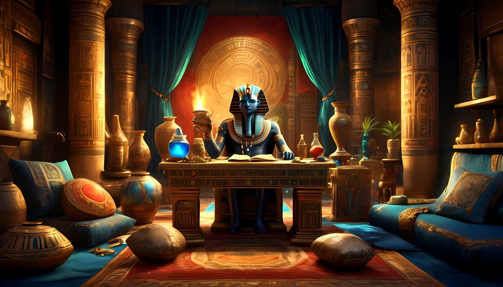 Luxurious High Fantasy Scribe's Chamber in Ancient Egyptian ...