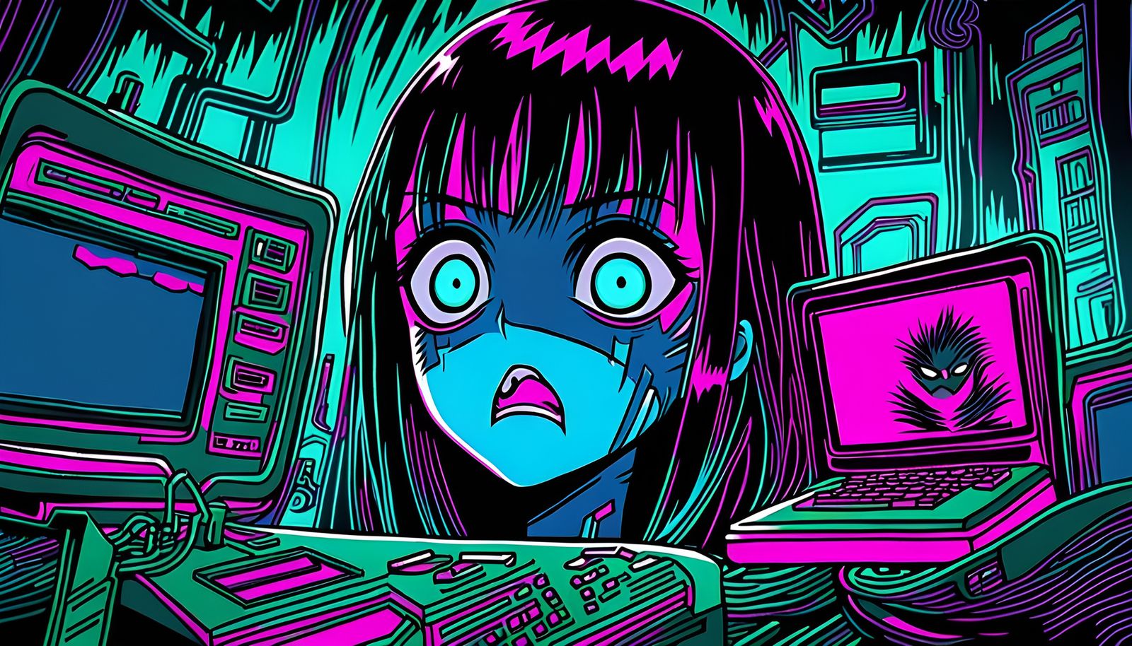 Creepy Cyberpunk Horror Computer Hacking in Lain Style