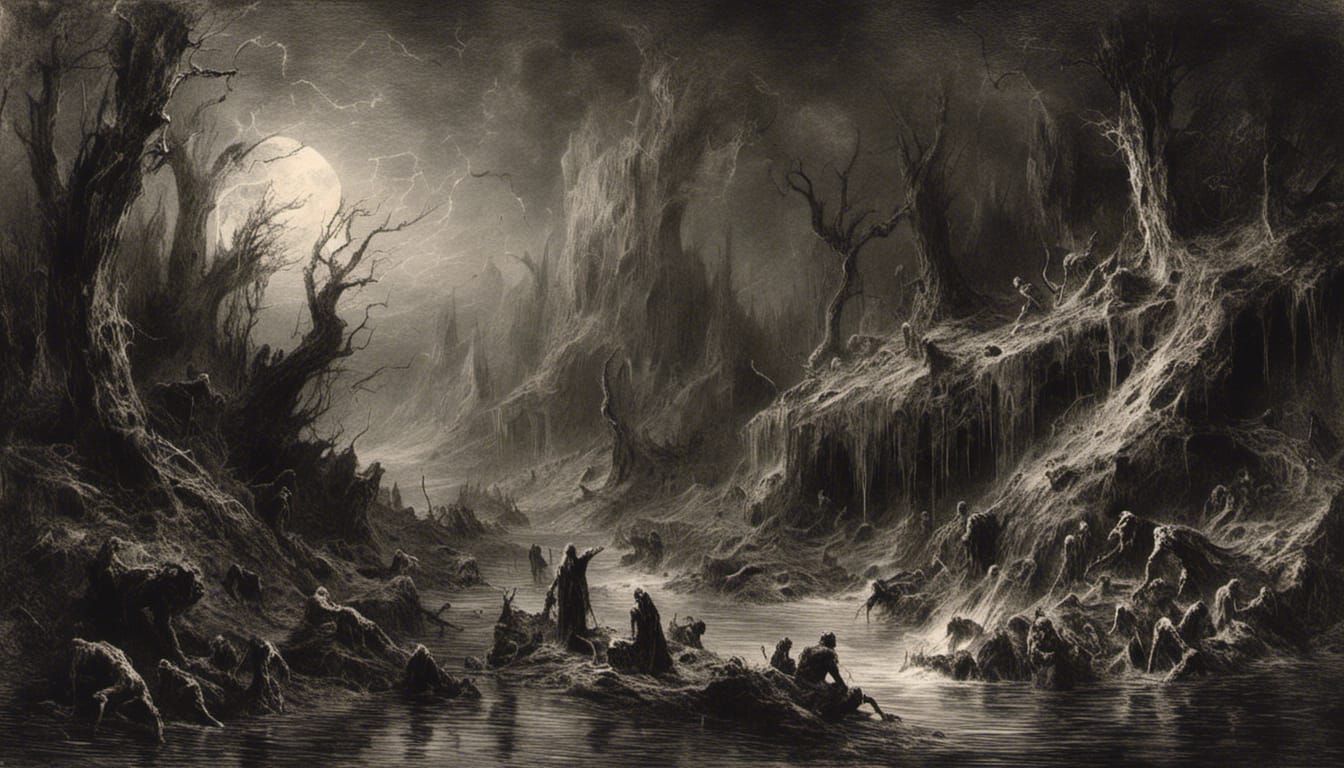 Macabre God Pan in Dark Engraving Style