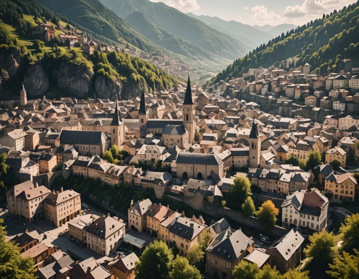 European City in Mountain Valley: Professional Photography