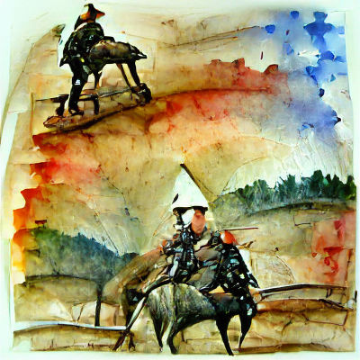 Watercolor Painting of Soldier on Horseback