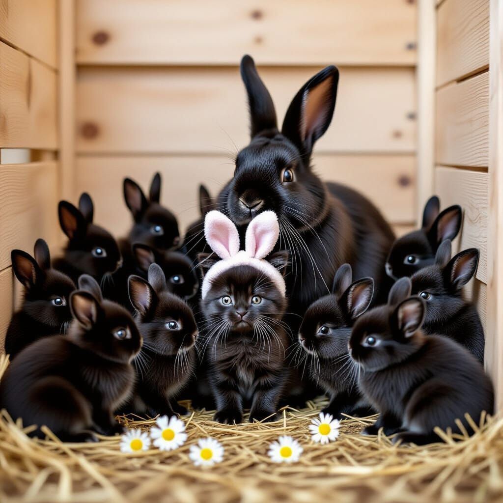 Chubby Kitten Wears Rabbit Ears in Bunny Litter