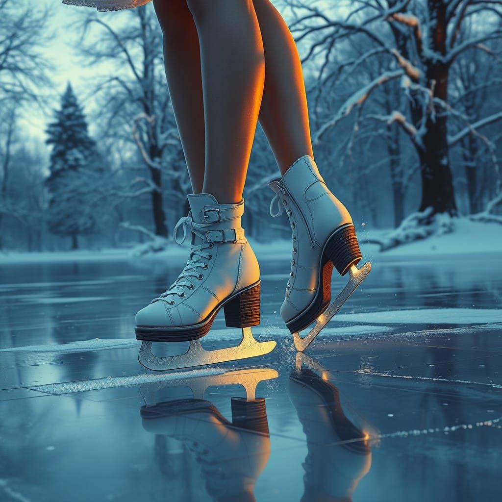 Woman's Feet in Ethereal Ice Skates Scene