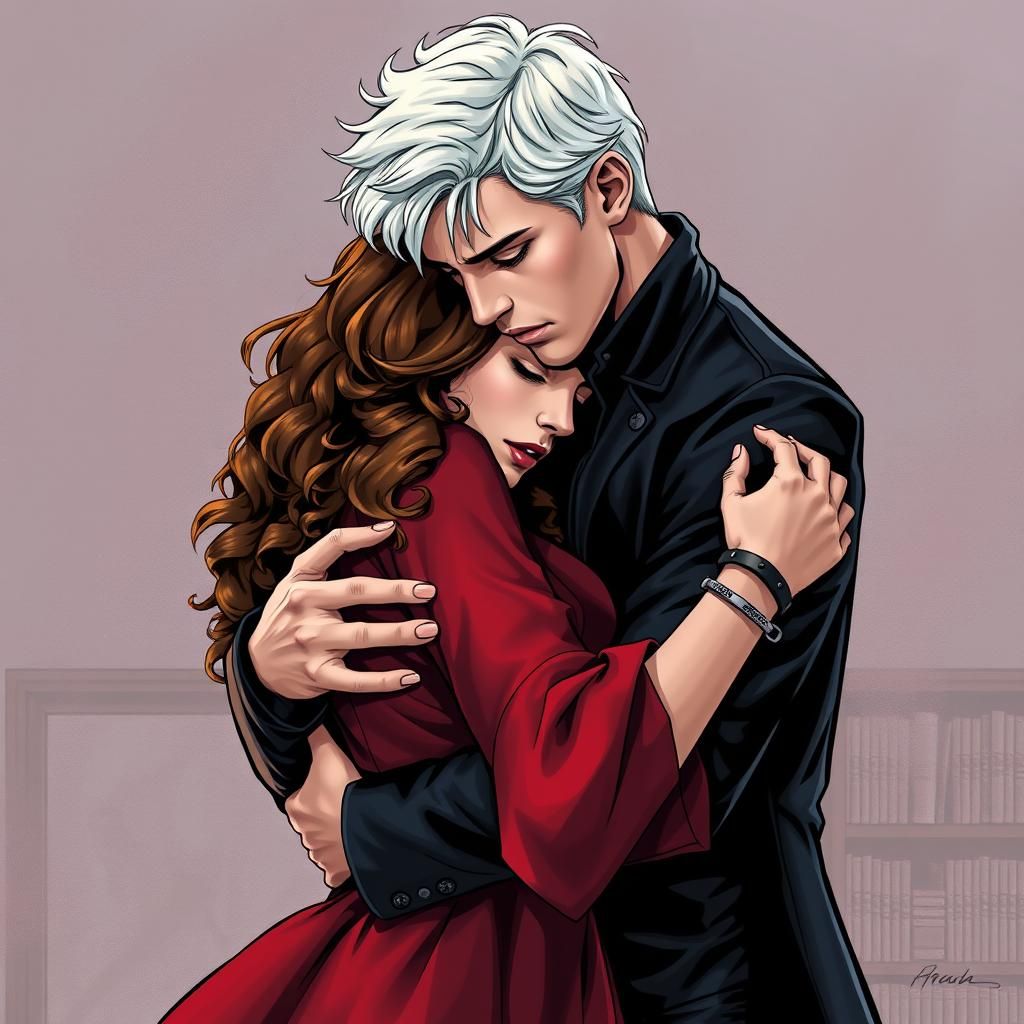 Adult Draco Malfoy, mid 20's, short, tousled white-blonde ha...