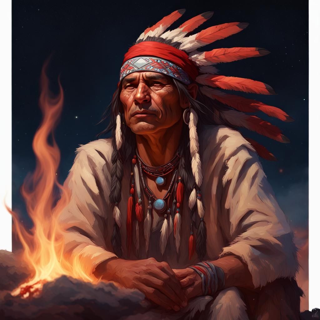 Cheyenne Man Portrait Under Desert Stars