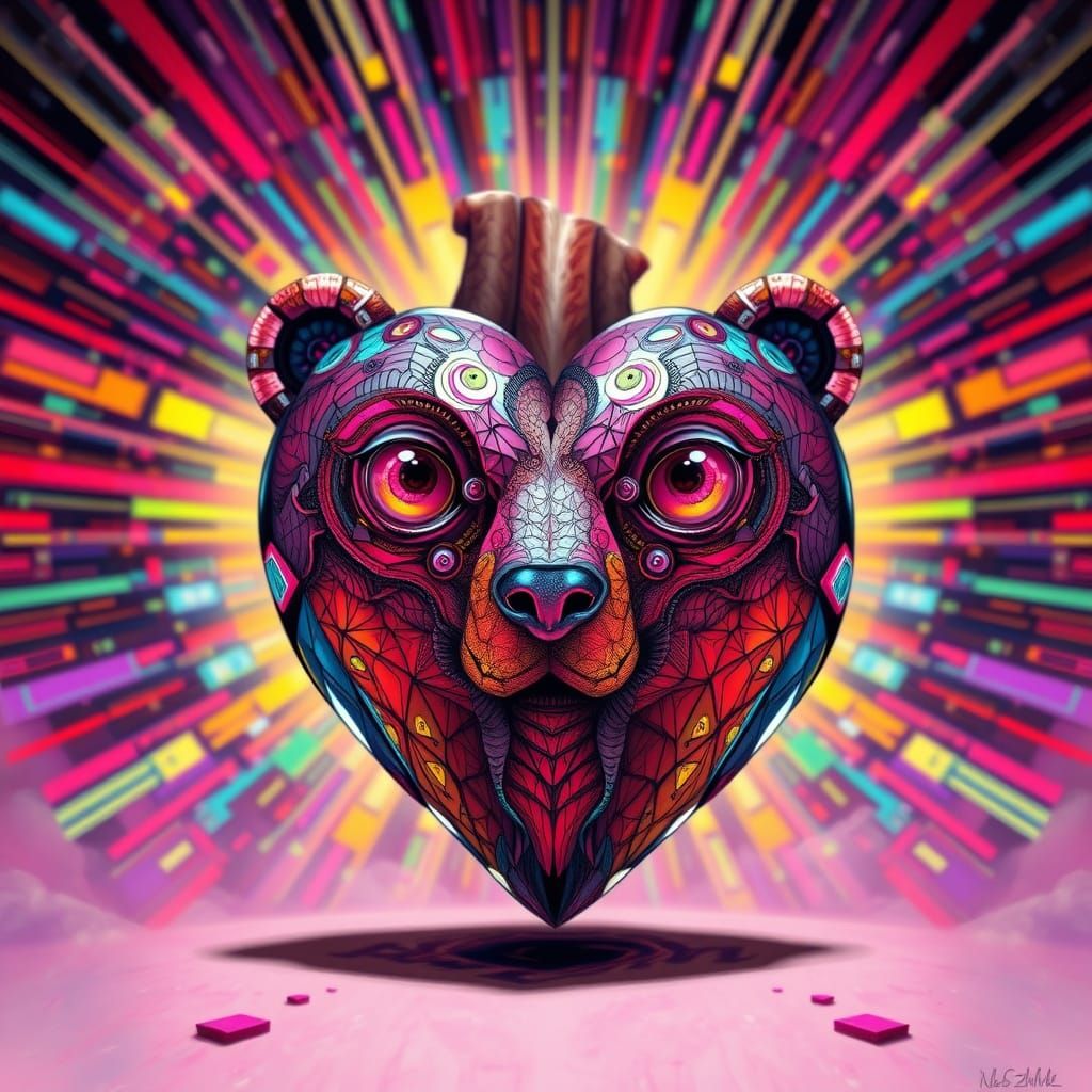 Surreal Heart-Shaped Creature in Futuristic Style