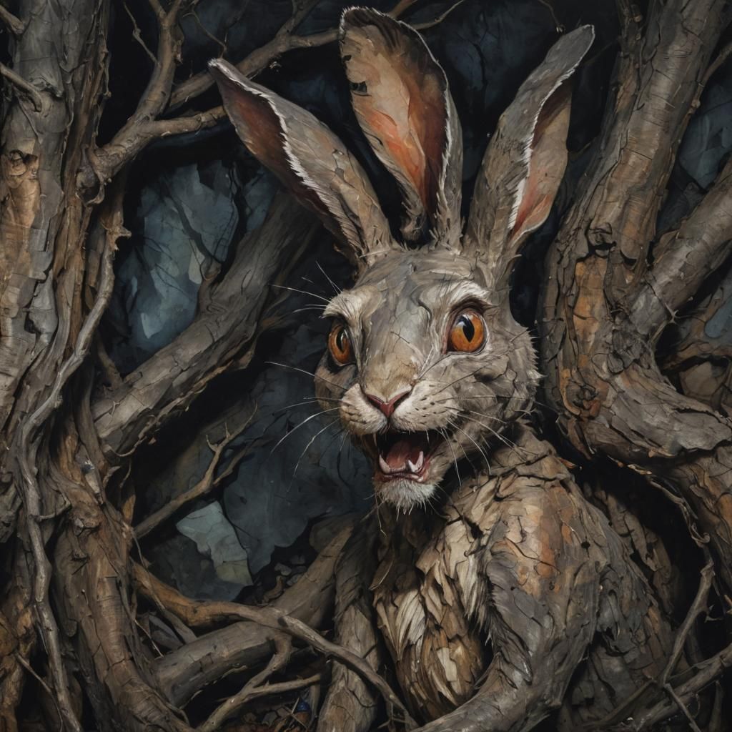 Expressionist Rabbit Portrait in Watercolor Style