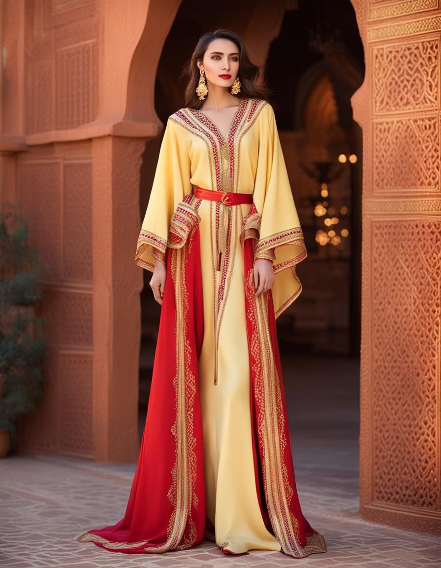 Intricate Moroccan Caftan with Golden Accents